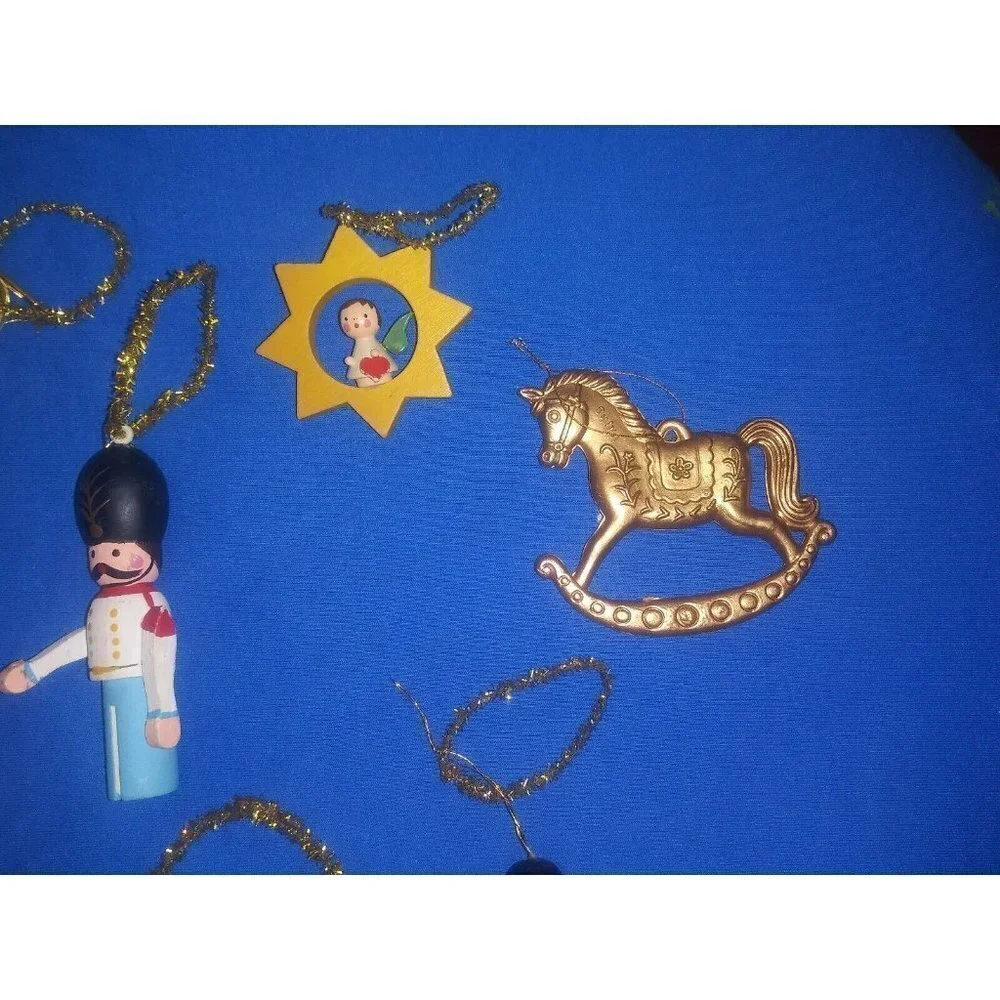 Christmas ornaments lot of 7 Vintage wooden soldiers Santa drum horse miniature
